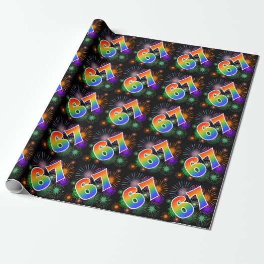 Kleurig Fireworks + Rainboogpatroon "67" Event # Cadeaupapier (Uitgerold)