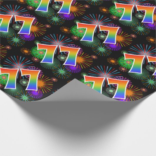 Kleurig Fireworks + Rainboogpatroon "77" Event # Cadeaupapier (Hoek)