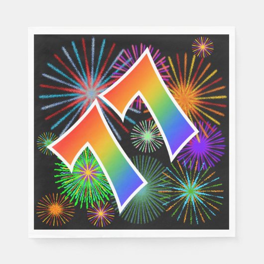 Kleurig Fireworks + Rainboogpatroon "77" Event # Servet (Voorkant)
