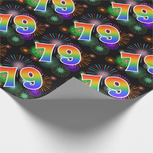 Kleurig Fireworks + Rainboogpatroon "79" Event # Cadeaupapier (Hoek)