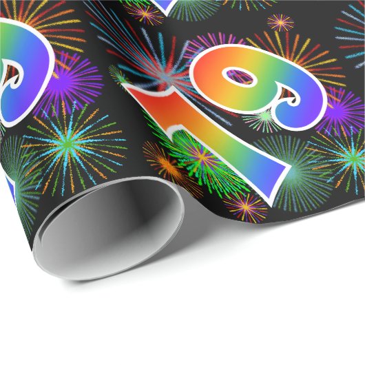 Kleurig Fireworks + Rainboogpatroon "79" Event # Cadeaupapier (Rol Hoek)
