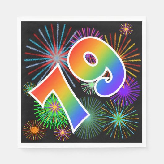 Kleurig Fireworks + Rainboogpatroon "79" Event # Servet (Voorkant)