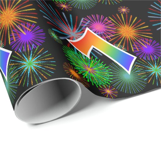Kleurig Fireworks + Rainboogpatroon "7" Event # Cadeaupapier (Rol Hoek)