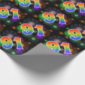 Kleurig Fireworks + Rainboogpatroon "91" Event # Cadeaupapier (Hoek)