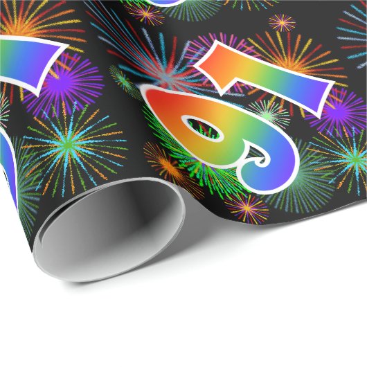 Kleurig Fireworks + Rainboogpatroon "91" Event # Cadeaupapier (Rol Hoek)