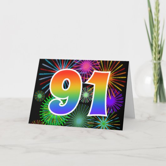 Kleurig Fireworks + Rainboogpatroon "91" Event # Kaart (Voorkant)