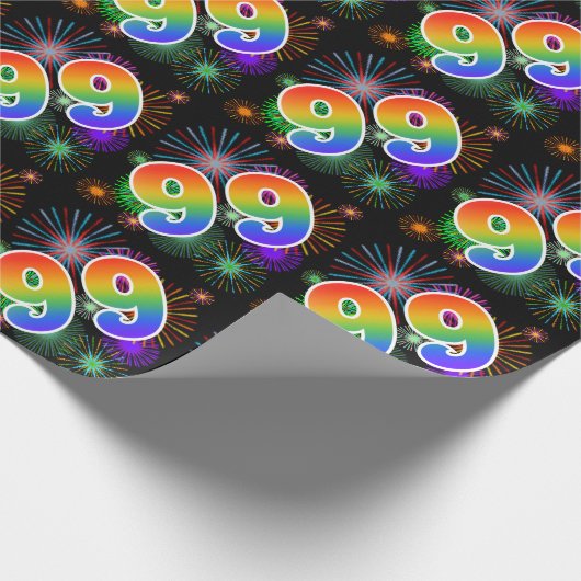 Kleurig Fireworks + Rainboogpatroon "99" Event # Cadeaupapier (Hoek)