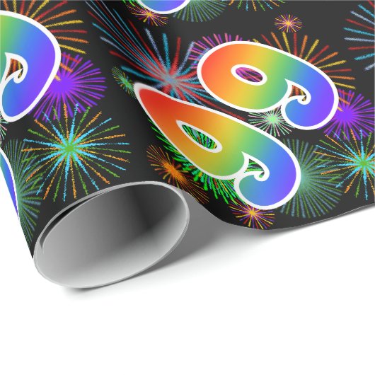 Kleurig Fireworks + Rainboogpatroon "99" Event # Cadeaupapier (Rol Hoek)