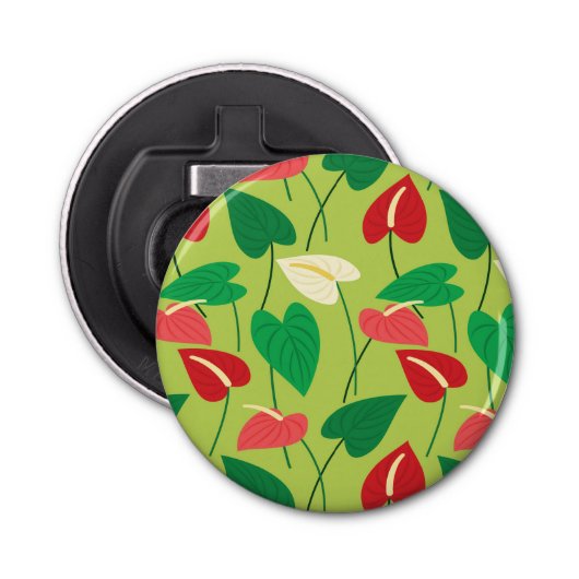 Kleurig flamingo bloespatroon button flesopener (Voorkant)