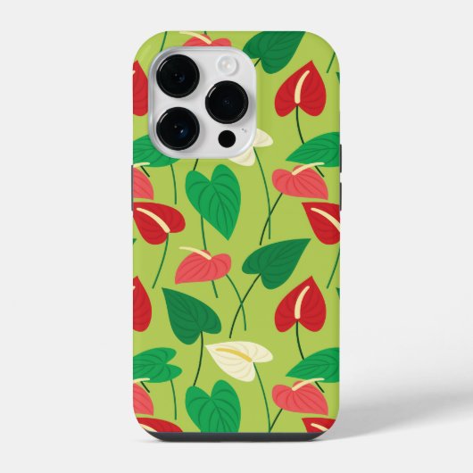 Kleurig flamingo bloespatroon iPhone hoesje (Achterkant)