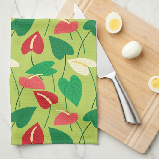 Kleurig flamingo bloespatroon theedoek (Quarter Fold)