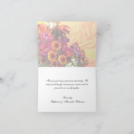 Kleurig Floral Bouquet Sinaasappel/Geel design Bedankkaart (Binnen)