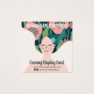 Kleurig floreel patroon boho illustratie oorring vierkante visitekaartjes