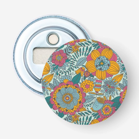 Kleurig floreel patroon button flesopener (Voorkant)