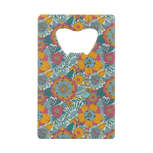 Kleurig floreel patroon creditkaart flessenopener (Voorkant)