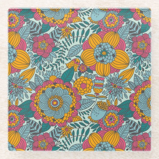 Kleurig floreel patroon glazen onderzetter (Voorkant)