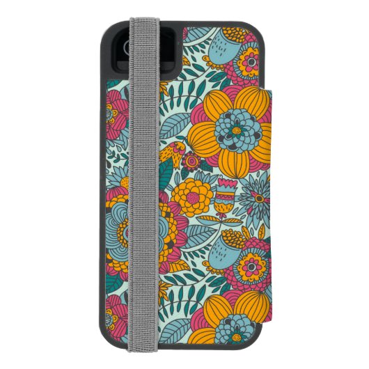 Kleurig floreel patroon incipio iPhone portemonnee hoesje (Agenda Achterkant)