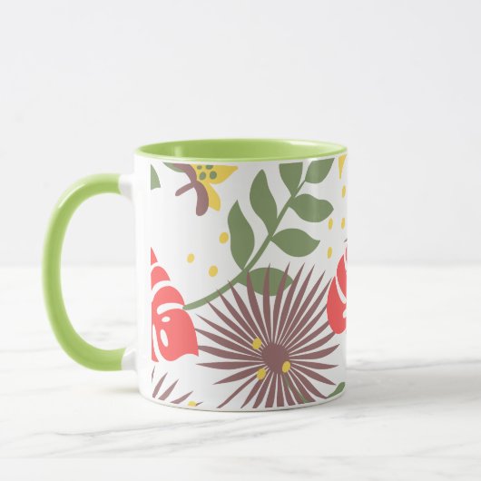 Kleurig floreel patroon Rood en geel op groen Mok (Links)