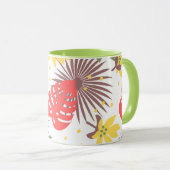 Kleurig floreel patroon Rood en geel op groen Mok (Voorkant rechts)