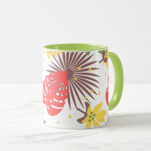 Kleurig floreel patroon Rood en geel op groen Mok (Voorkant rechts)