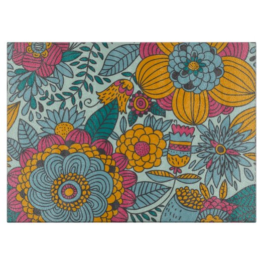 Kleurig floreel patroon snijplank (Voorkant)