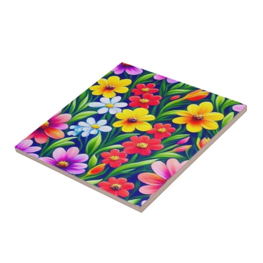 Kleurig floreel patroon tegeltje (Zijkant)