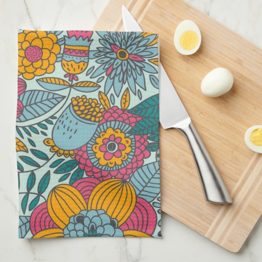 Kleurig floreel patroon theedoek (Quarter Fold)
