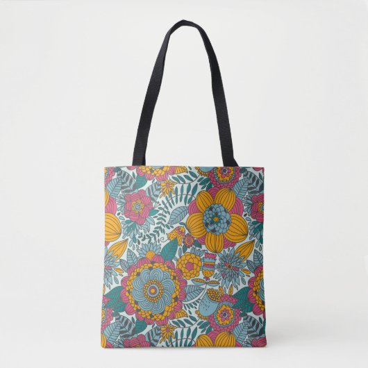 Kleurig floreel patroon tote bag (Voorkant)
