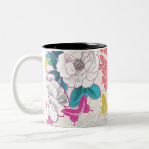 Kleurig floreel patroon tweekleurige koffiemok