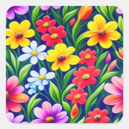 Kleurig floreel patroon vierkante sticker (Voorkant)