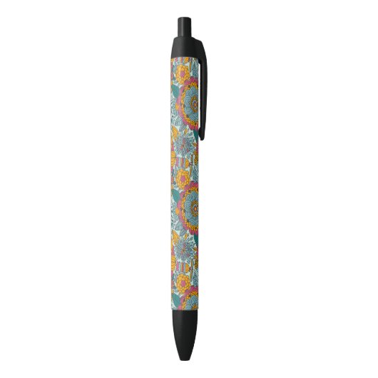 Kleurig floreel patroon zwarte inkt pen (Achterkant (Verticaal))