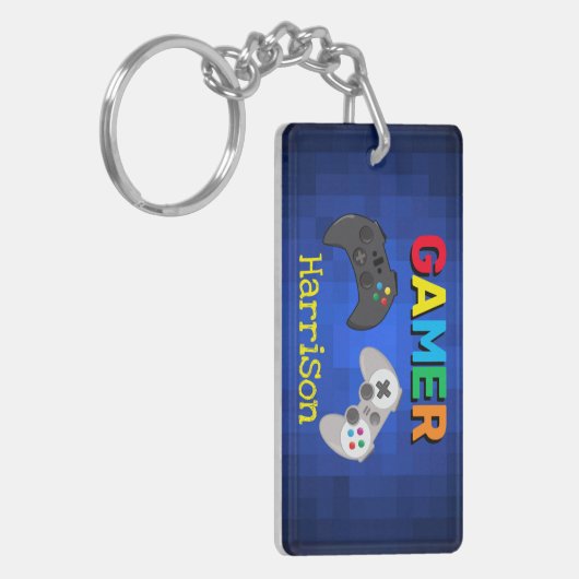 Kleurig gamervideospel, persoonlijk sleutelhanger (Voorkant Links)