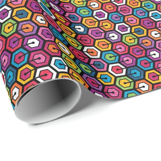 Kleurig geometrisch patroon met zeshoeken cadeaupapier (Rol Hoek)