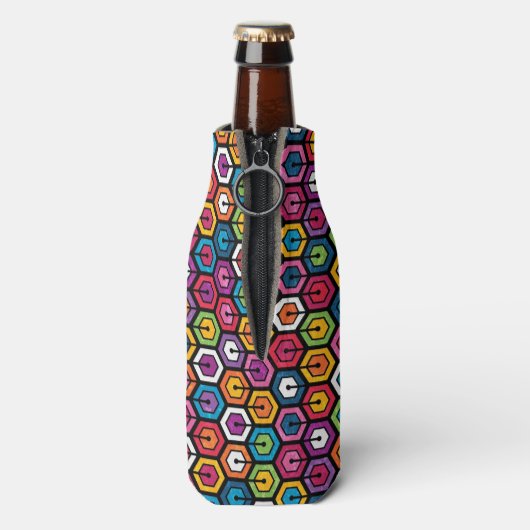 Kleurig geometrisch patroon met zeshoeken flesjeskoeler (Fles Achterkant)
