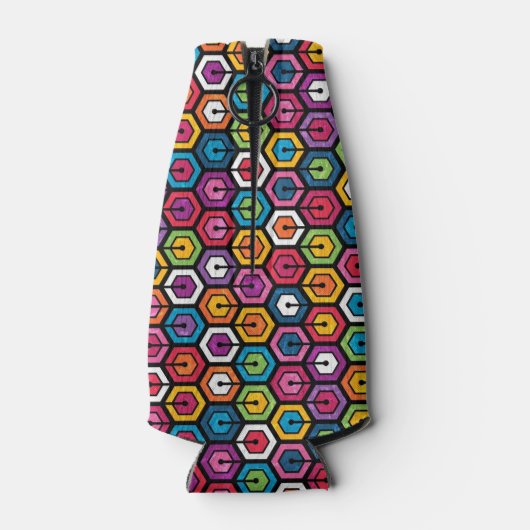 Kleurig geometrisch patroon met zeshoeken flesjeskoeler (Achterkant)