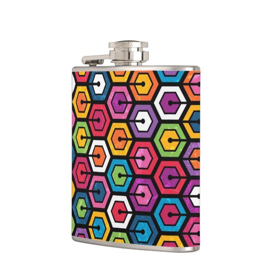 Kleurig geometrisch patroon met zeshoeken heupfles (Links)