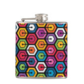 Kleurig geometrisch patroon met zeshoeken heupfles (Voorkant)