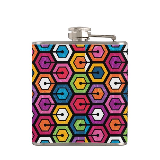 Kleurig geometrisch patroon met zeshoeken heupfles (Achterkant)