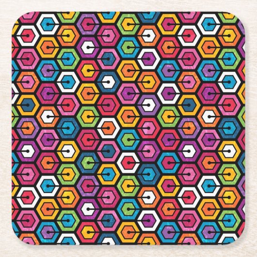 Kleurig geometrisch patroon met zeshoeken kartonnen onderzetters (Voorkant)