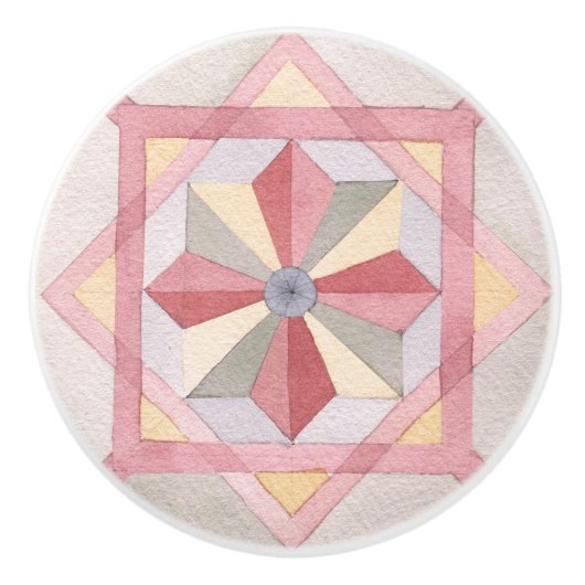 Kleurig geometrisch patroon van de waterverf keramische knop (Voorkant)