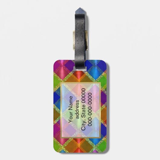 Kleurig geplakt glittervormig ontwerp bagagelabel (Achterkant verticaal)