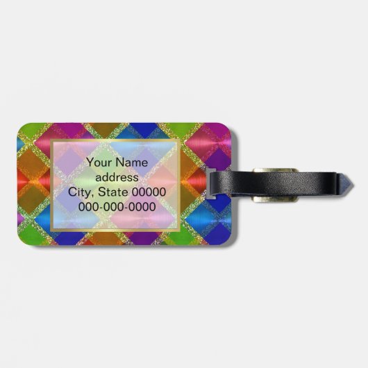 Kleurig geplakt glittervormig ontwerp bagagelabel (Achterkant horizontaal)
