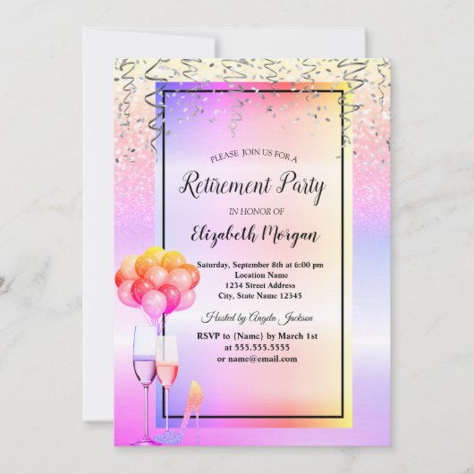 Kleurig glaasje met glitter, Pensioenpartij voor b Kaart (Voorkant)