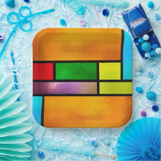 Kleurig Glas in lood ontwerp Papieren Bordje (Feest)