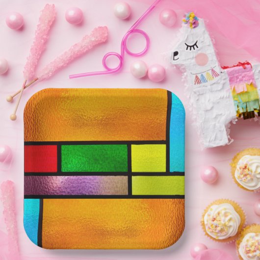 Kleurig Glas in lood ontwerp Papieren Bordje (Feest)