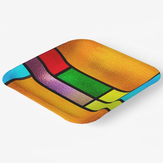 Kleurig Glas in lood ontwerp Papieren Bordje (Gebogen)