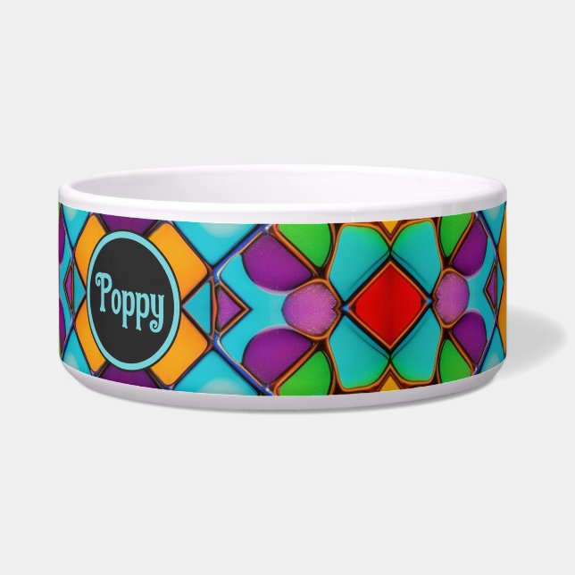 Kleurig glazen helder venster met naam voerbakje (Rechts)