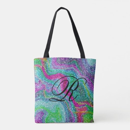 Kleurig Glittery Abstract ontwerp met monogram Tote Bag (Achterkant)