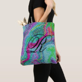 Kleurig Glittery Abstract ontwerp met monogram Tote Bag (Dichtbij)