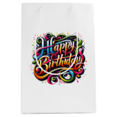 Kleurig Happy Birthday Feest Medium Cadeauzakje (Voorkant)